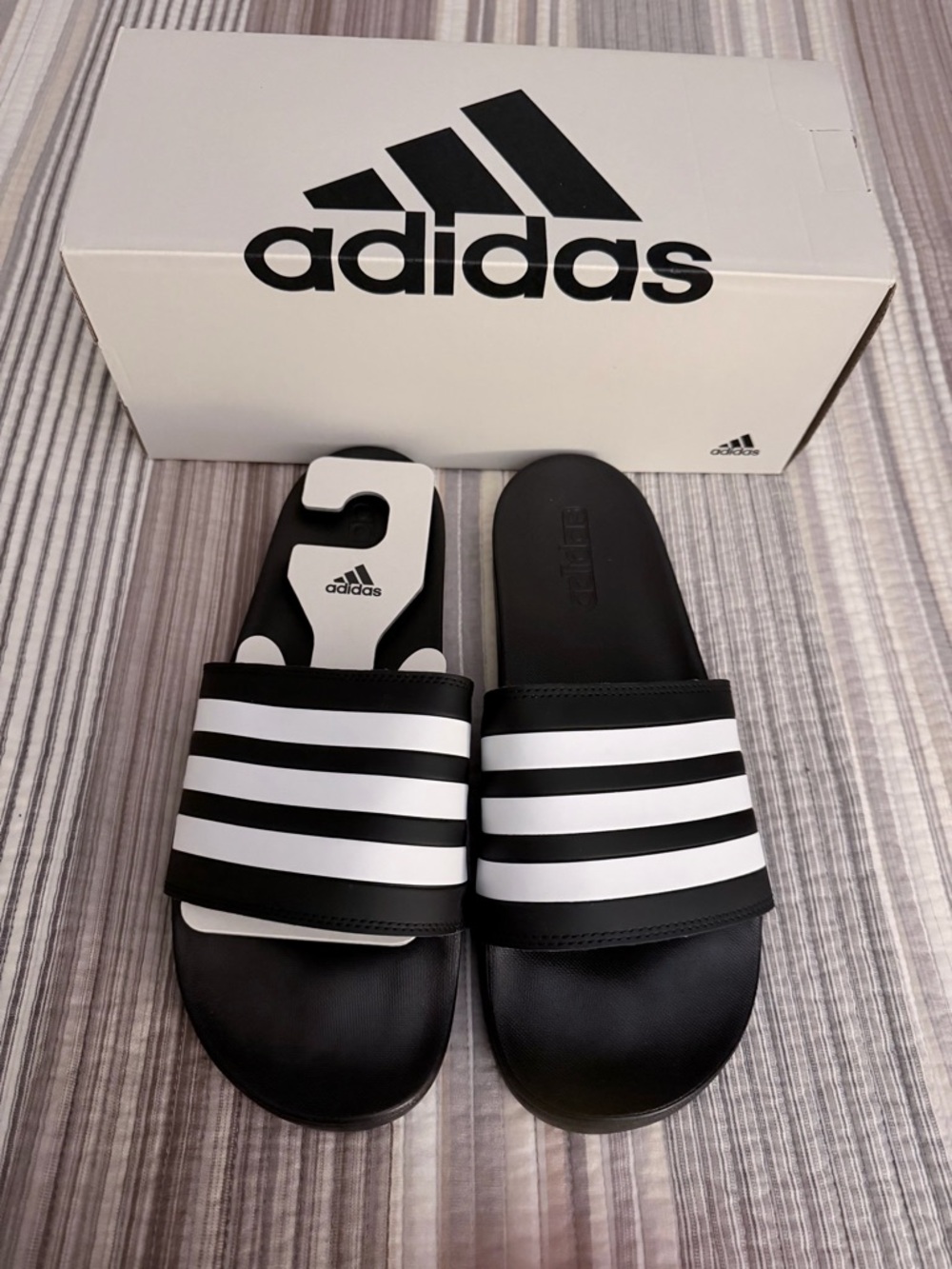 Adidas Black and White Adilette Comfort Slide Box